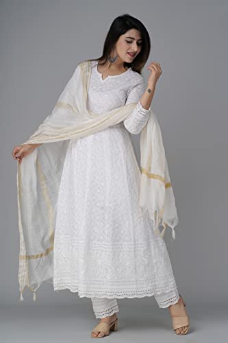 315pQlOx6AL.jpg Chikankari Cotton Anarkali Indian Kurti For Women Summer Dress Kurta Pant With Dupatta Set Pakistani Kurta