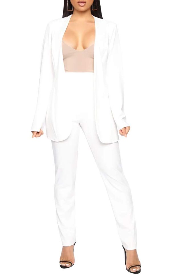 41fd8T4JuoL.jpg Women's 2 Piece Outfit Casual Solid Open Front Blazer and Pencil Pant Suits Set