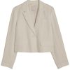 Womens Cropped Blazer Casual Lightweight Cotton Linen Blazer Suit Jackets