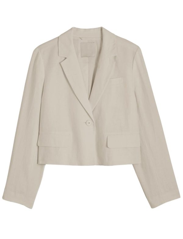 41jYx7UGGjL.jpg Womens Cropped Blazer Casual Lightweight Cotton Linen Blazer Suit Jackets