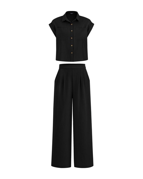 51-JwOTlvPL.jpg Womens 2 Piece sets Summer Cap Sleeve Tops Palazzo Pants Dressy Casual Vacation Travel Outfits Tracksuits