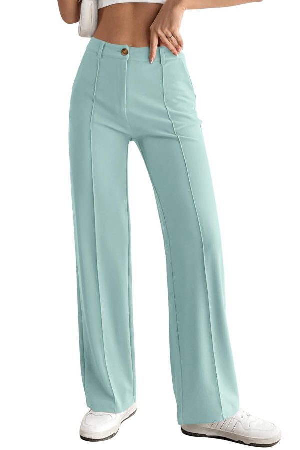5109R-FfikL.jpg Straight Leg Pants Stretchy Button Business Casual Work Trousers Knit Elastic Waist Slacks