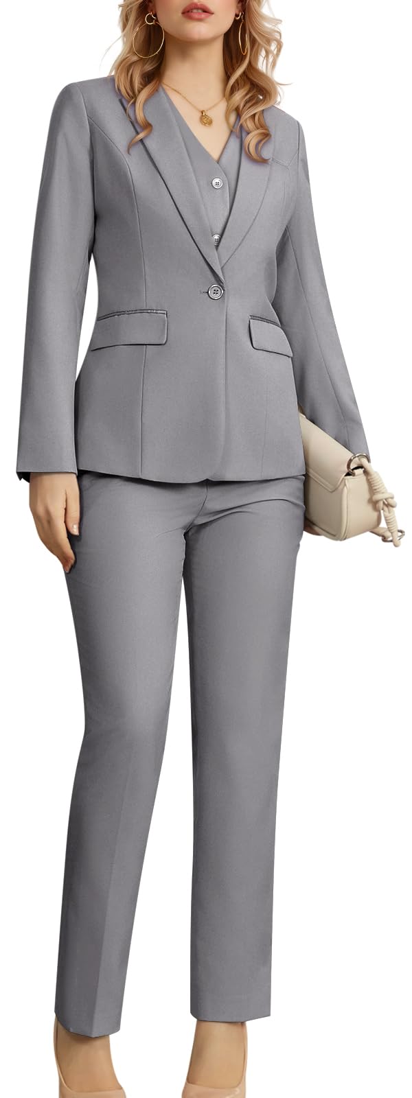 5109rw5WORL.jpg Women's 3 Piece Suit Lady Business Casual Office One Button Slim Fit Blazer Jacket Vest Pants Set