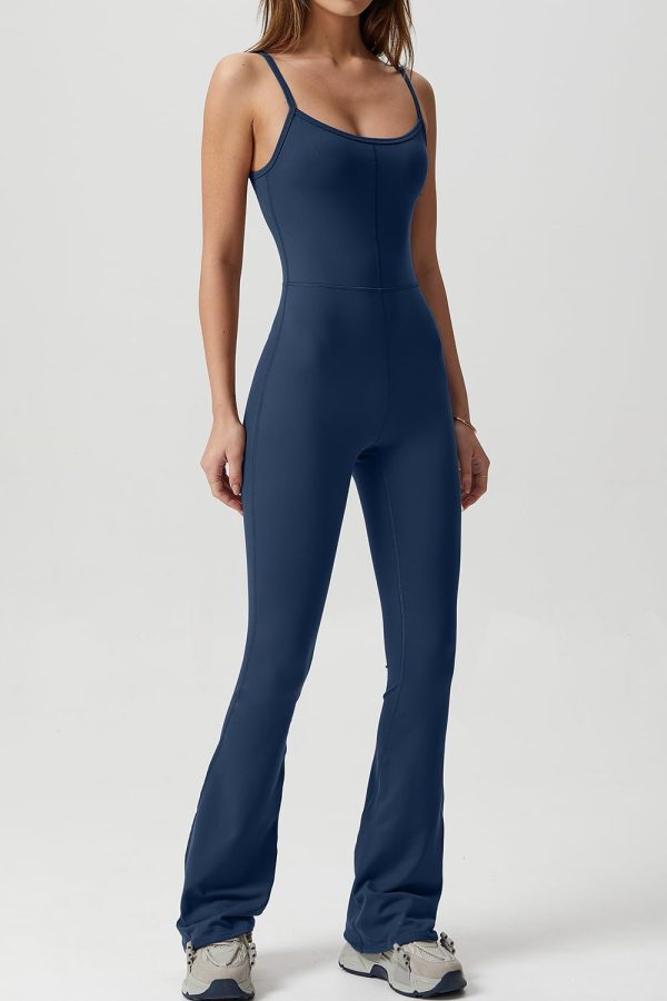 512as5tUeAL.jpg Flare Jumpsuits for Women Spaghetti Straps Scoop Neck Bodycon Full Length Casual Unitard Playsuit