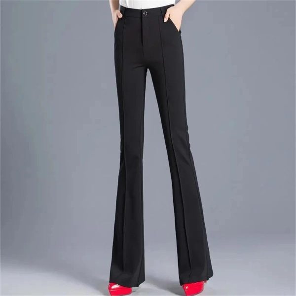 5156RhbAO8L.jpg High Elastic Spring Summer Flare Pants Casual Straight Trousers for Women Work Suit Pants Loose Female Pantalon