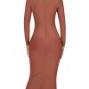 Women's Deep Plunge V Neck Long Sleeves Draped Knee Length Bodycon Bandage Dress