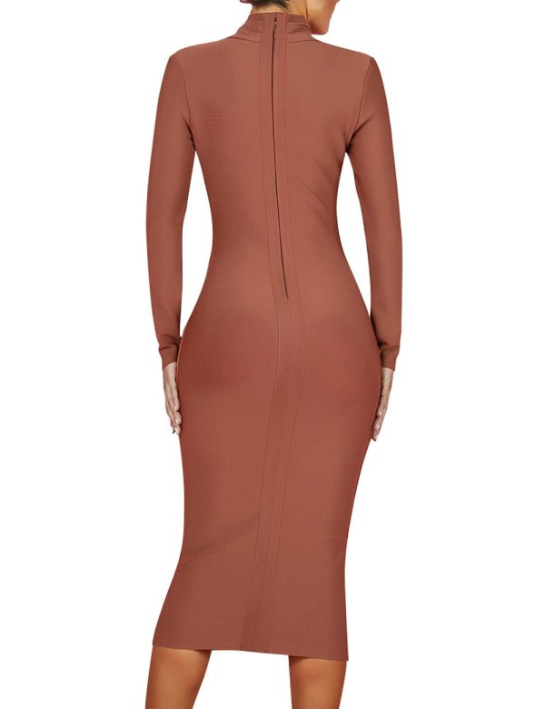 516qcf4I78L.jpg Women's Deep Plunge V Neck Long Sleeves Draped Knee Length Bodycon Bandage Dress