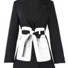 Women's Contrast Color Lapel Pocket Long Sleeve Loose Fit Office Open Front Solid Blazer