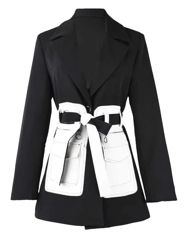 519E5-9Zi8L.jpg Women's Contrast Color Lapel Pocket Long Sleeve Loose Fit Office Open Front Solid Blazer