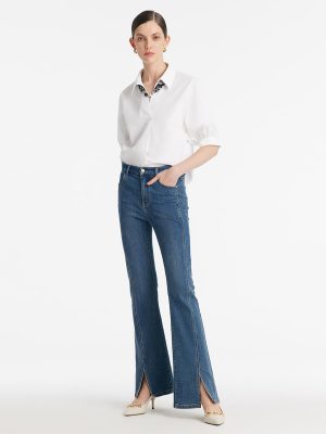 Business Casual Tops for Women Elegant V Neck White Dress Shirts Puff Sleeve Blouse for Work with Attached Silk Scarf
