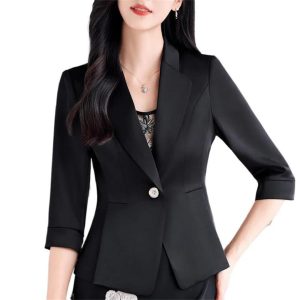 Women Summer Style Elegant Office Wear Jacket Business Uniforms Half Blazer Work Coat