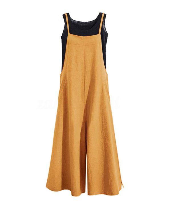 51B8rmfNrcL.jpg Women Casual Loose Long Bib Pants Wide Leg Jumpsuits Baggy Cotton Rompers Overalls with Pockets PZZTYP2