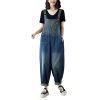 Women Irregular Denim Jumpsuits Sleeveless Loose Buttons Vintage Wide Leg Jumpsuits