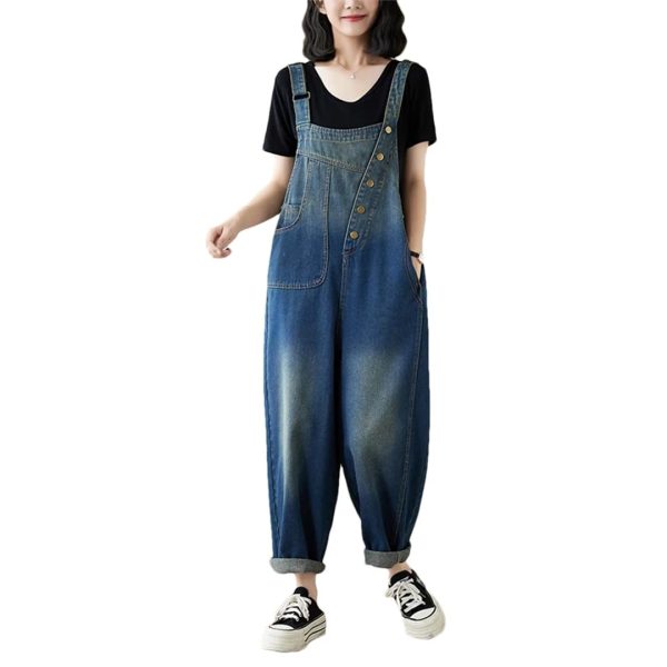 51C4fYndJjL.jpg Women Irregular Denim Jumpsuits Sleeveless Loose Buttons Vintage Wide Leg Jumpsuits
