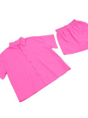 Women's Solid Short Sleeve Shirt Shorts Suit Set Summer Outfit for Women