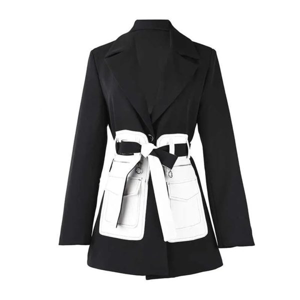 51GzEfvcYXL.jpg Women's Contrast Color Lapel Pocket Long Sleeve Loose Fit Office Open Front Solid Blazer