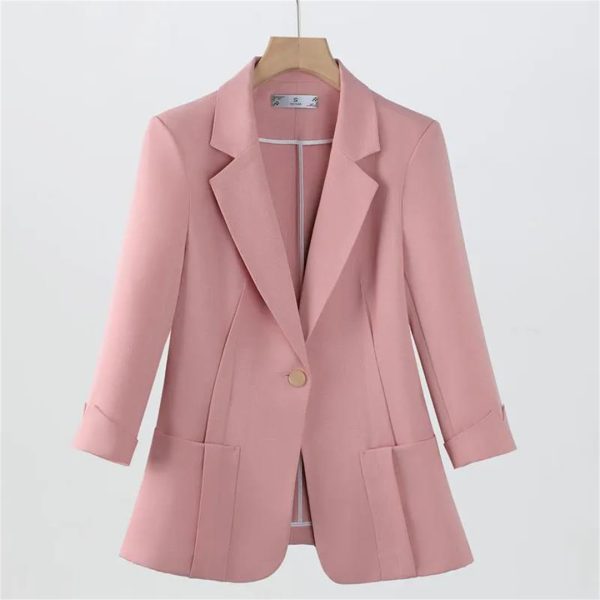 51JuQXul9RL.jpg Women Spring Summer Pink Business Coat All Match Jascket Korea Work Office Suit White Black Blazers