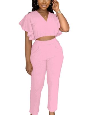 Womens Summer Two Piece Shorts Outfit Sexy Crop Top Butterfly Sleeve 2 pc Short Set Vacation Brunch Matching Set