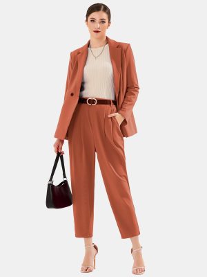 Women's Business Blazer and High Elastic Waist Pant Suit Set Loose Fit Casual Fall Winter 2 Piece Suits for Work