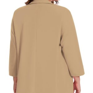 Womens Plus Size Blazer 3/4 Sleeve Notch Lapel Casual Work Blazers One Button Open Front Pockets Jackets (XL-5XL)