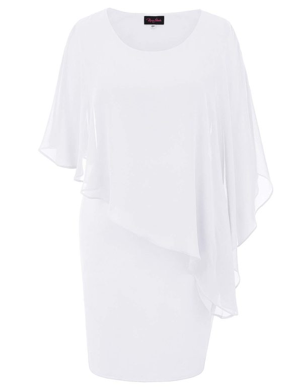 51MXnB40bnL.jpg Women's Sleeveless Cape Dress with Chiffon Overlay Sequin Bodycon Pencil Dress
