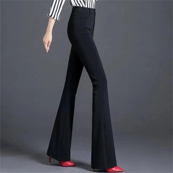 51MiAsuQ8L.jpg High Elastic Spring Summer Flare Pants Casual Straight Trousers for Women Work Suit Pants Loose Female Pantalon