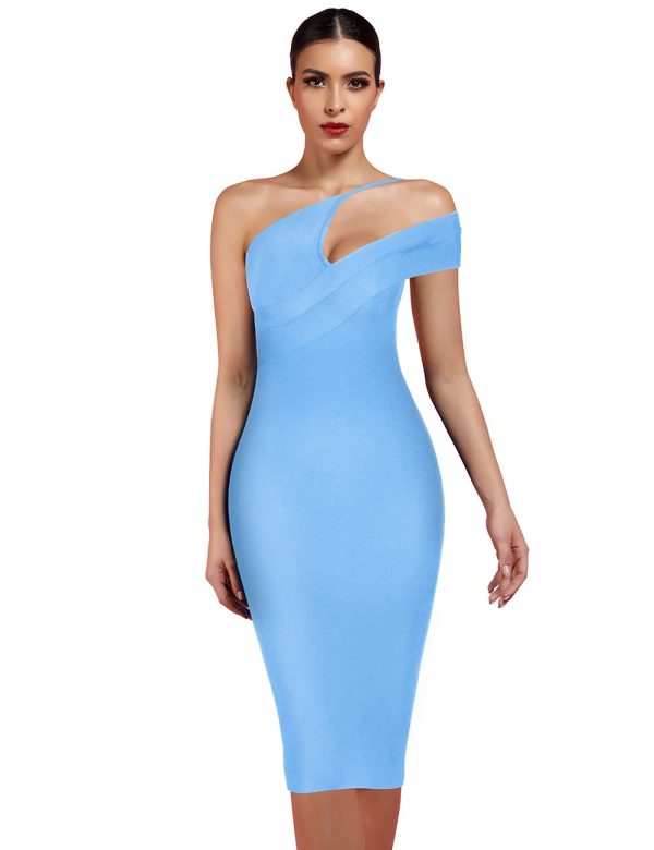 51PfkBMvghL.jpg Women's Cut Out One Shoulder Sleeveless Split Club Party Fashion Bandage Dress