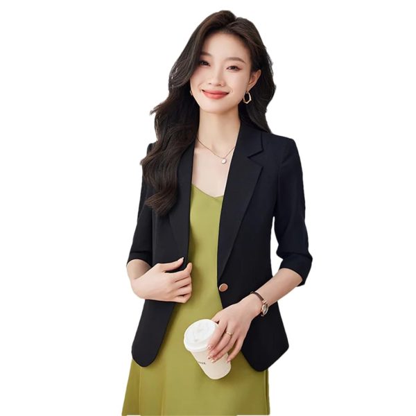 51PuJSZItyL.jpg Women's Spring Summer Slim Half Sleeve Casual Jacket Lady Office Jacket Tops