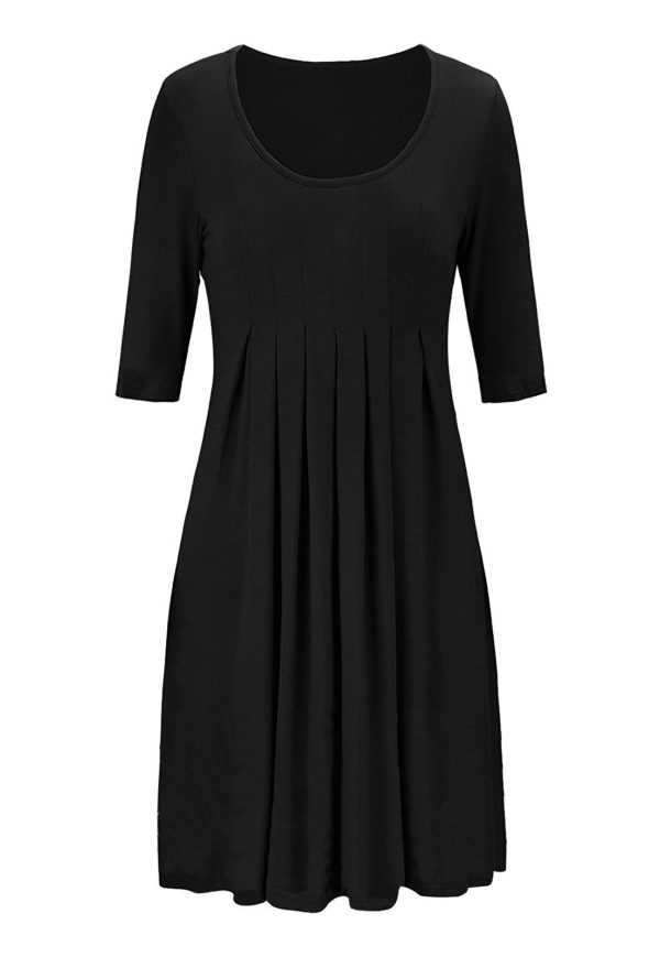 51QaKxBn6iL.jpg Womens Summer Casual Half Sleeve Empire Waist Loose Swing Pleated Modest Work Tunic T Shirt Dresses