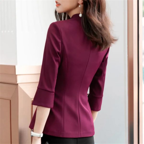 51RXZA54hDL.jpg Women Summer Half Sleeve Slim Jacket Temperament Business Stand Collar Blazer OL Coat