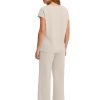 Two Piece Sets for Women Summer Outfits Lounge Sets V Neck Tops Wide Leg Pants Woman Vacation Travel Outfits