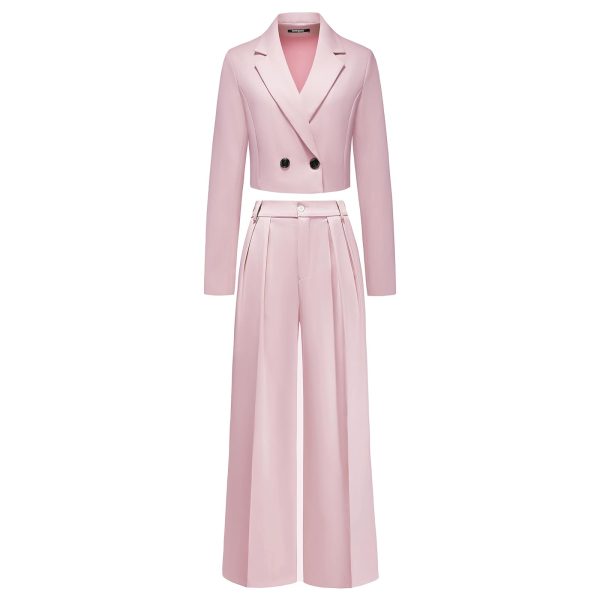 51To5QMGdrL.jpg Women's Suit 2 Piece Casual Outfits Cropped Blazer High Waisted Wide Leg Pants for Work