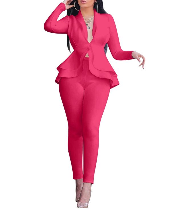 51UXDHoRgtL.jpg Sexy 2 Piece Outfits for Women Long Sleeve Solid Blazer with Pants Casual Elegant Business Suit Sets