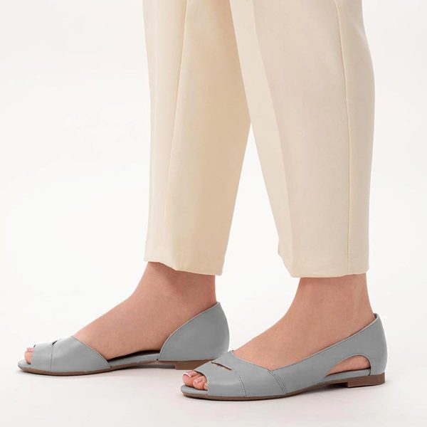 51V6ywBLDXL.jpg Women Open Peep Toe Flat Shoes Slip On Cutout Flat Sandals Round Toe Matte Leather Ballet Flats Office Work Comfort Flat Heel