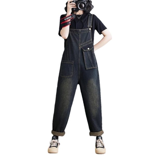 51V79sTfKOL.jpg Women Pockets Ladies Long Jumpsuits Sleeveless Rompers Woman Blue Straight Jeans Jumpsuit