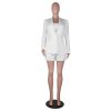 Women Sexy Bussiness Outfits 3 Piece Open Front Button Blazers + Crop Tops + Belted Shorts Set Jumpsuits