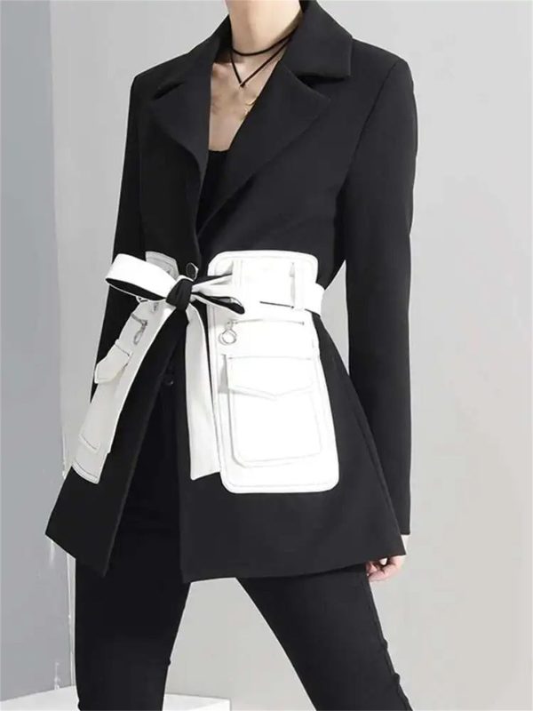 51Wwp8G9PZL.jpg Women's Contrast Color Lapel Pocket Long Sleeve Loose Fit Office Open Front Solid Blazer