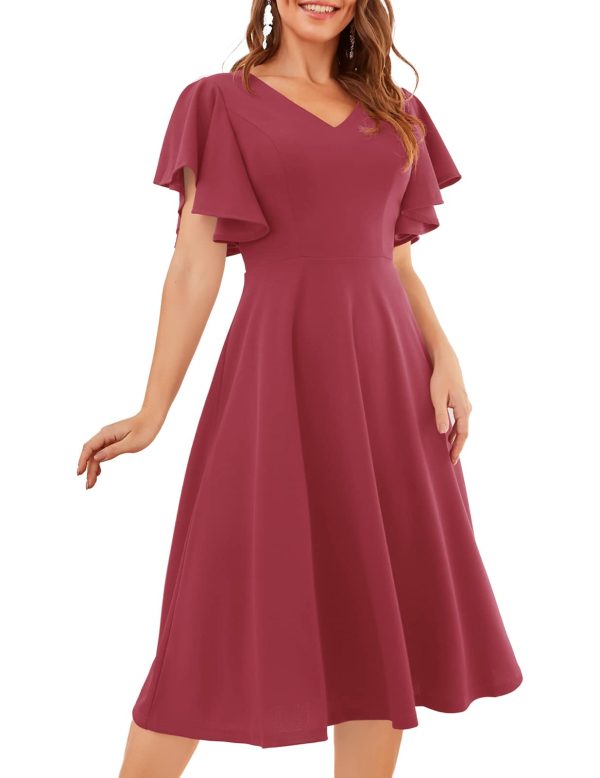 51X2H4GvleL.jpg Women's Formal Cocktail Wedding Guest Dress for Women 2025 Short Sleeve Fit and Flare Tea Party Dresses