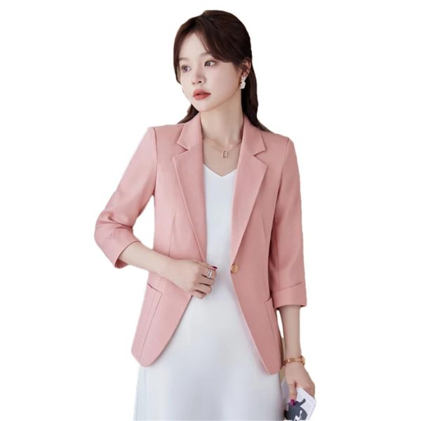 51Xn1UWIoCL.jpg Women Spring Summer Pink Business Coat All Match Jascket Korea Work Office Suit White Black Blazers