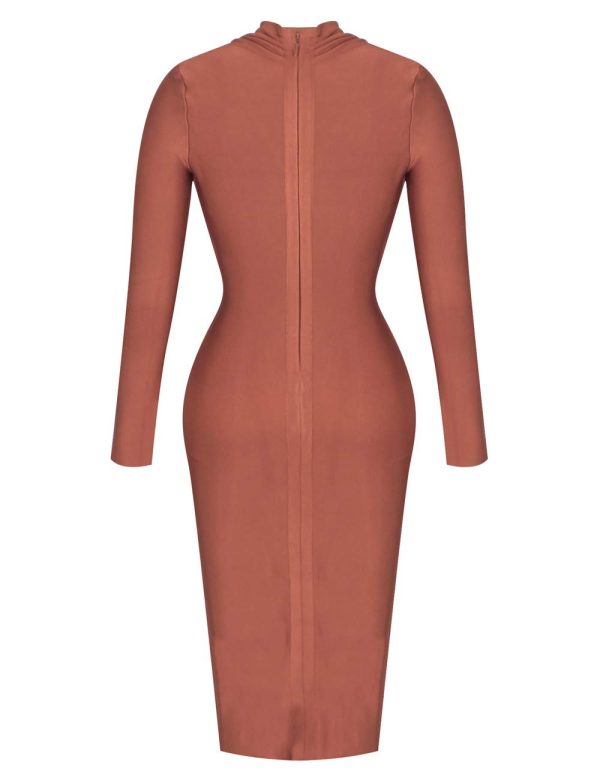 51ZBDzpPx0L.jpg Women's Deep Plunge V Neck Long Sleeves Draped Knee Length Bodycon Bandage Dress