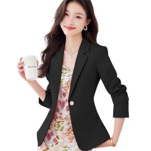 Women Clothes Button Coats Overwea Hot Black Pink Solid Slim Jacket