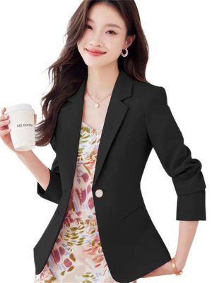 Women Clothes Button Coats Overwea Hot Black Pink Solid Slim Jacket