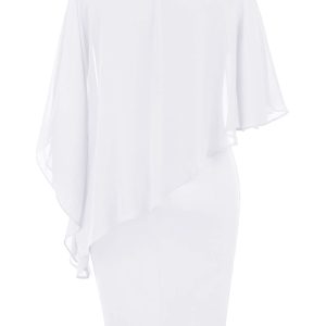 Women's Sleeveless Cape Dress with Chiffon Overlay Sequin Bodycon Pencil Dress