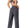 Women's 2 Piece Solid Sleeveless V Neck Cross Back Button Down Blazer and Pants Business Office Suit Set