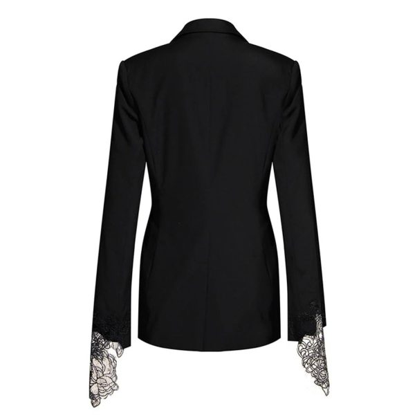 51eBgbLxGNL.jpg Women Embroidery Lace Notched Collar Long Sleeve Tunic Slimming Blazers