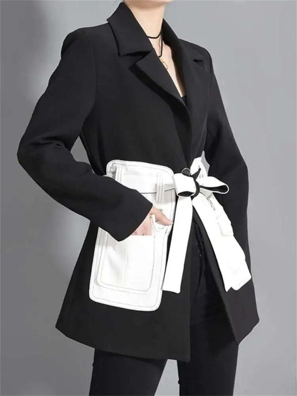 51eMPN4fVbL.jpg Women's Contrast Color Lapel Pocket Long Sleeve Loose Fit Office Open Front Solid Blazer