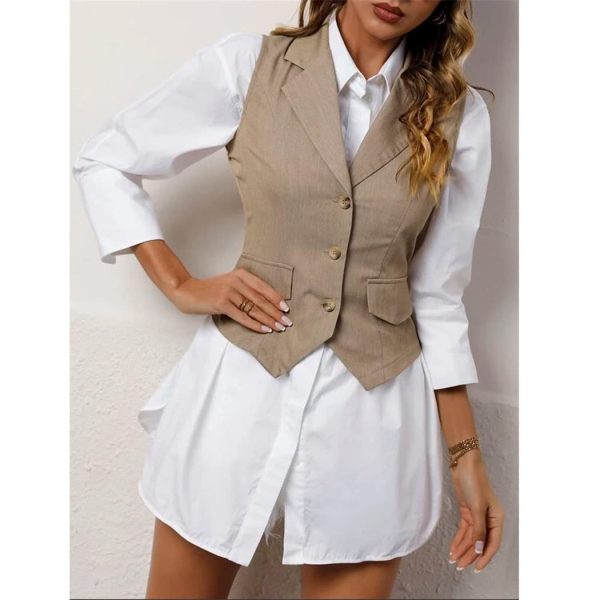 51hiik2AXJL.jpg Women's Suit Vest Fashion Casual Sleeveless Jacket Summer Lapel Formal Waistcoat For Female