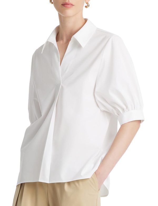 51iAv-X-0CL.jpg Business Casual Tops for Women Elegant V Neck White Dress Shirts Puff Sleeve Blouse for Work with Attached Silk Scarf