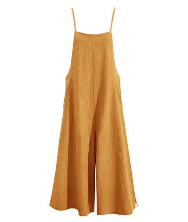 51jVViCF3qL.jpg Women Casual Loose Long Bib Pants Wide Leg Jumpsuits Baggy Cotton Rompers Overalls with Pockets PZZTYP2
