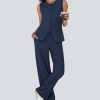 Women's 2 Piece Blazer Outfits Sleeveless Crewneck Vest Wide Leg Pantsuit 2025 Dressy Casual Work Sets